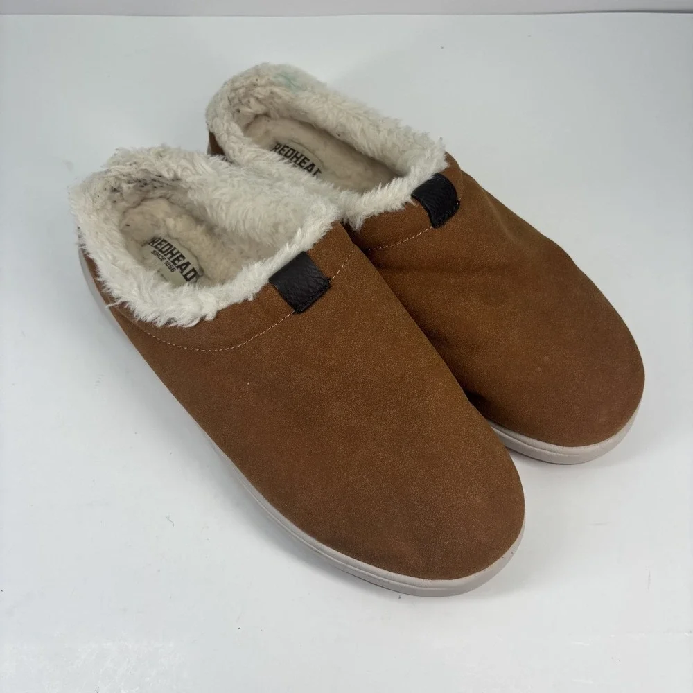 RedHead Men's US 11M Chestnut Suede Faux Fur Slip-On Sherpa Winter Clogs Slipper
